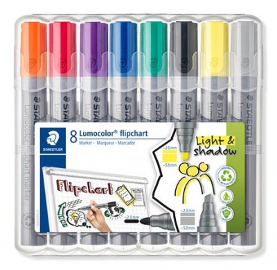 Flipchart marker vegyes készlet, 2/2-5 mm, STAEDTLER "Lumocolor® 356", 8 különböző szín