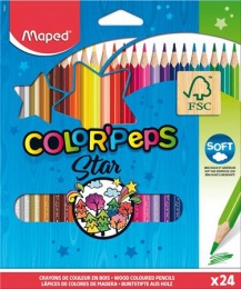 Színes ceruza készlet, háromszögletű, MAPED "Color`Peps Star", 24 különböző szín